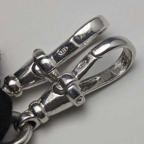 Circa 1910 British Antique Sterling Silver Double Albert Chain 37g Sterling Silver & Amber Fob